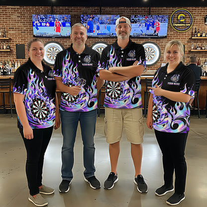 Custom Holographic Flames Dart Shirt for Men Dartboard Dart League Jersey Polo & 1/4-Zip DHT102