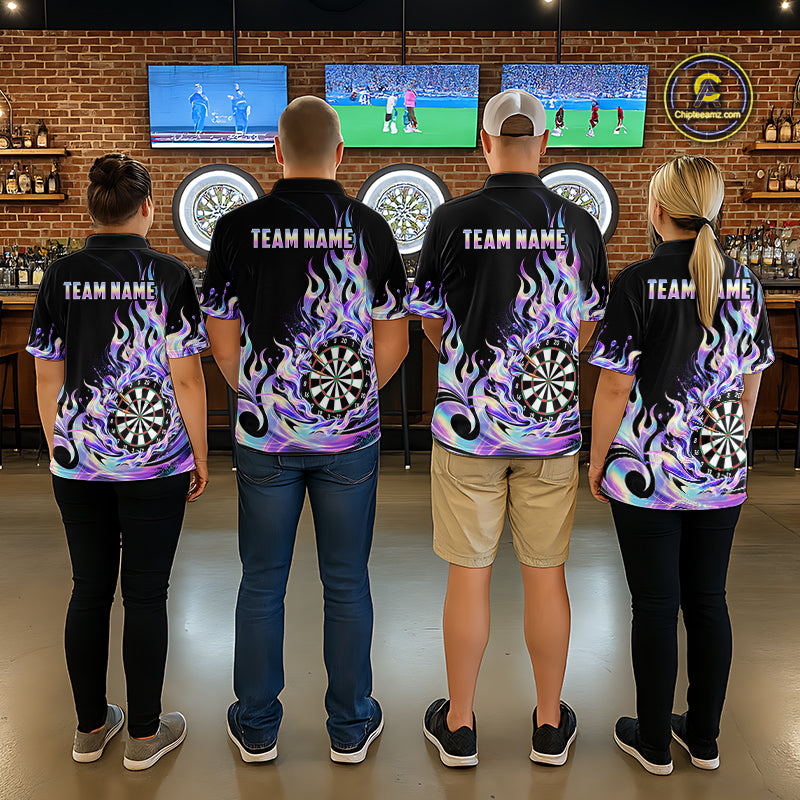 Custom Holographic Flames Dart Shirt for Men Dartboard Dart League Jersey Polo & 1/4-Zip DHT102