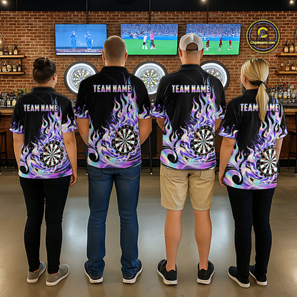 Custom Holographic Flames Dart Shirt for Men Dartboard Dart League Jersey Polo & 1/4-Zip DHT102