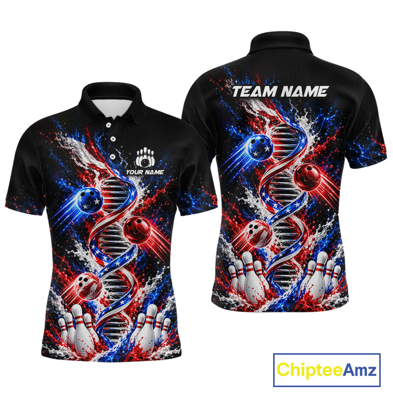 Custom American Flag DNA Bowling Shirt for Men Bowling Team Jersey Polo & 1/4 Zip QZT1395