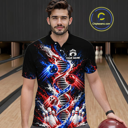 Custom American Flag DNA Bowling Shirt for Men Bowling Team Jersey Polo & 1/4 Zip QZT1395
