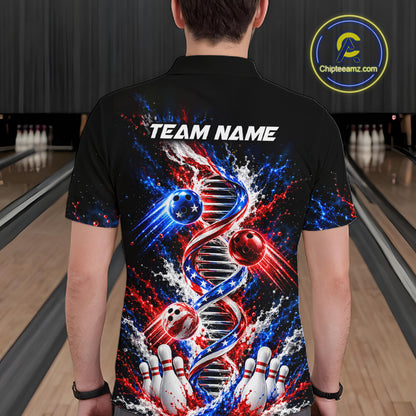 Custom American Flag DNA Bowling Shirt for Men Bowling Team Jersey Polo & 1/4 Zip QZT1395