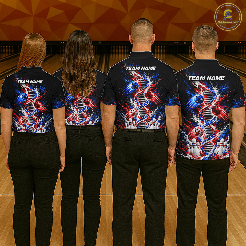 Custom American Flag DNA Bowling Shirt for Men Bowling Team Jersey Polo & 1/4 Zip QZT1395