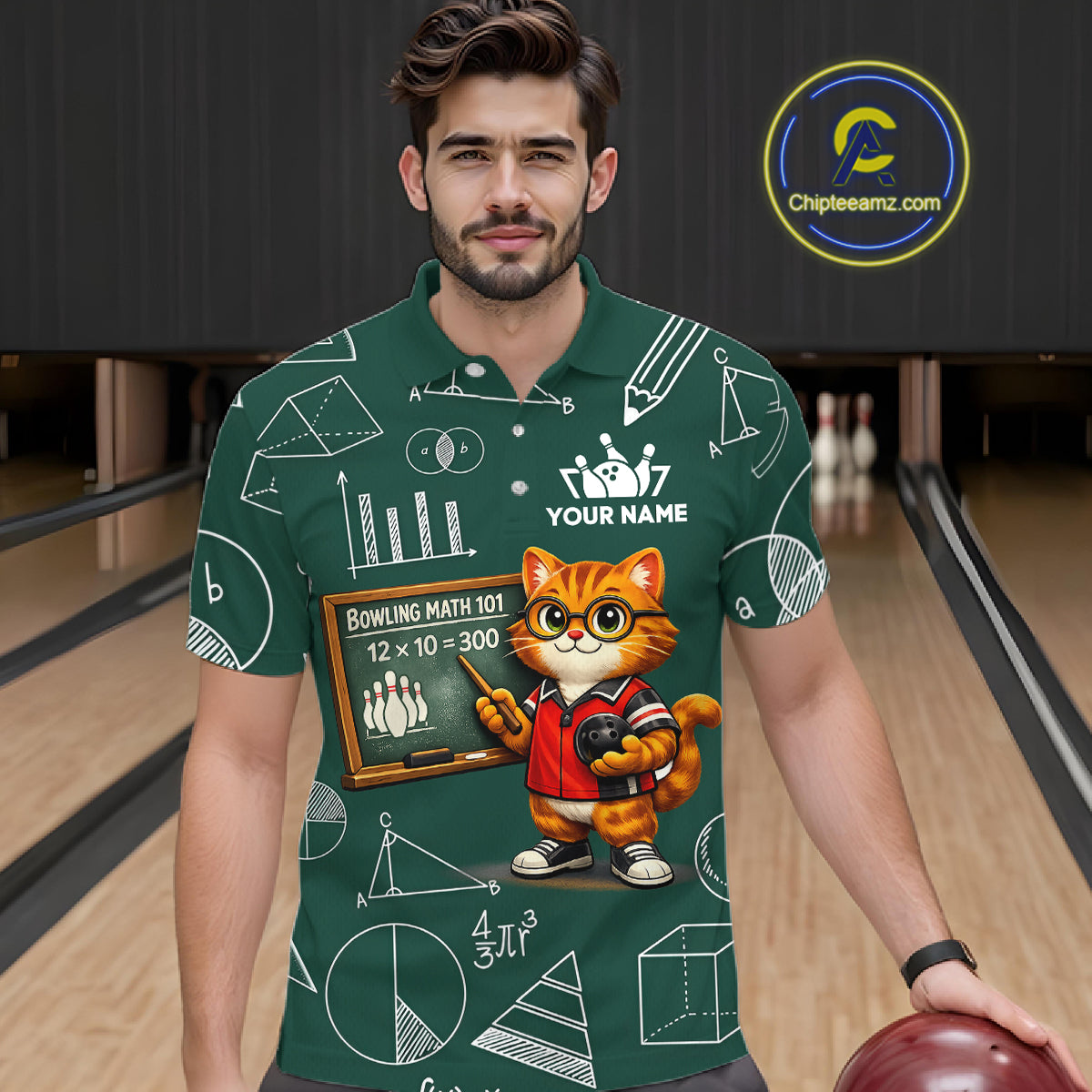 Funny Cat Bowling Math Shirt Personalized Polo & 1/4 Zip Shirt Bowling Team Jersey for Men QZT926