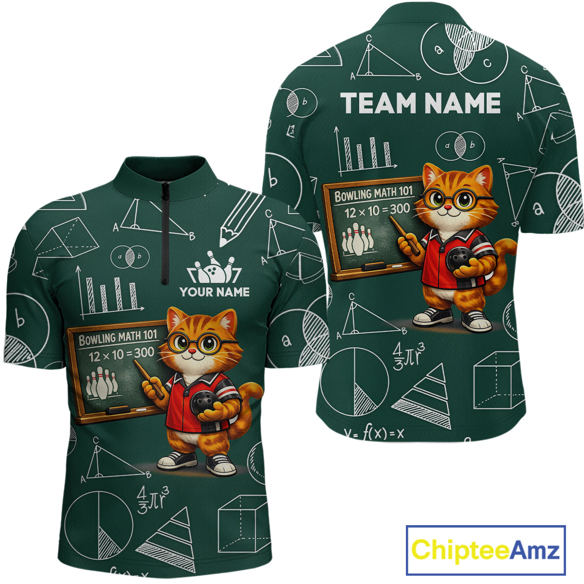 Funny Cat Bowling Math Shirt Personalized Polo & 1/4 Zip Shirt Bowling Team Jersey for Men QZT926