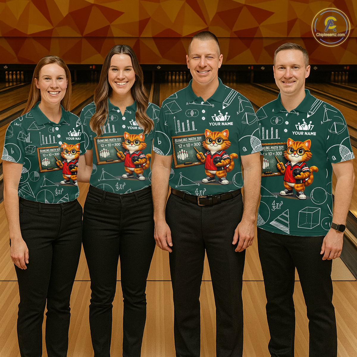 Funny Cat Bowling Math Shirt Personalized Polo & 1/4 Zip Shirt Bowling Team Jersey for Women QZT926