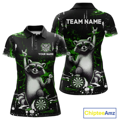Custom Green Funny Raccoon Dart Team Shirt for Women Dart Jersey Polo & /4-Zip Dartboard Shirt Outfit DHT29