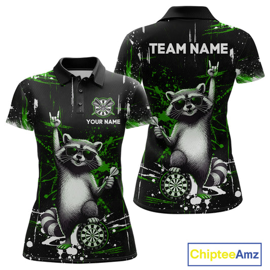 Custom Green Funny Raccoon Dart Team Shirt for Women Dart Jersey Polo & /4-Zip Dartboard Shirt Outfit DHT29