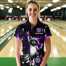 Load image into Gallery viewer, Custom Purple Funny Raccoon Dart Team Shirt for Women Dart Jersey Polo &amp; /4-Zip Dartboard Shirt Outfit DHT29