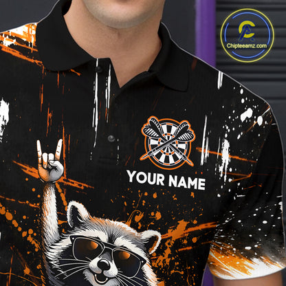 Custom Orange Funny Raccoon Dart Team Shirt for Men Dart Jersey Polo & /4-Zip Dartboard Shirt Outfit DHT29