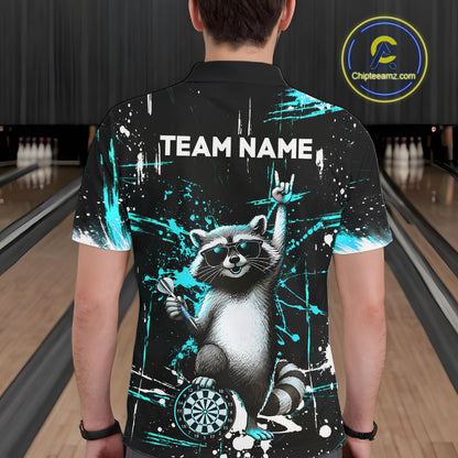 Custom Turquoise Funny Raccoon Dart Team Shirt for Men Dart Jersey Polo & /4-Zip Dartboard Shirt Outfit DHT29