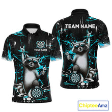 Load image into Gallery viewer, Custom Turquoise Funny Raccoon Dart Team Shirt for Men Dart Jersey Polo &amp; /4-Zip Dartboard Shirt Outfit DHT29