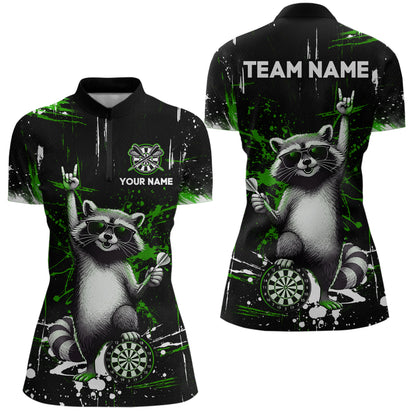 Custom Green Funny Raccoon Dart Team Shirt for Women Dart Jersey Polo & /4-Zip Dartboard Shirt Outfit DHT29