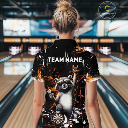 Custom Orange Funny Raccoon Dart Team Shirt for Women Dart Jersey Polo & /4-Zip Dartboard Shirt Outfit DHT29