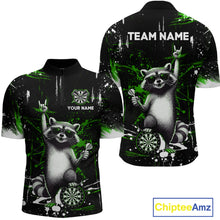 Load image into Gallery viewer, Custom Green Funny Raccoon Dart Team Shirt for Men Dart Jersey Polo &amp; /4-Zip Dartboard Shirt Outfit DHT29