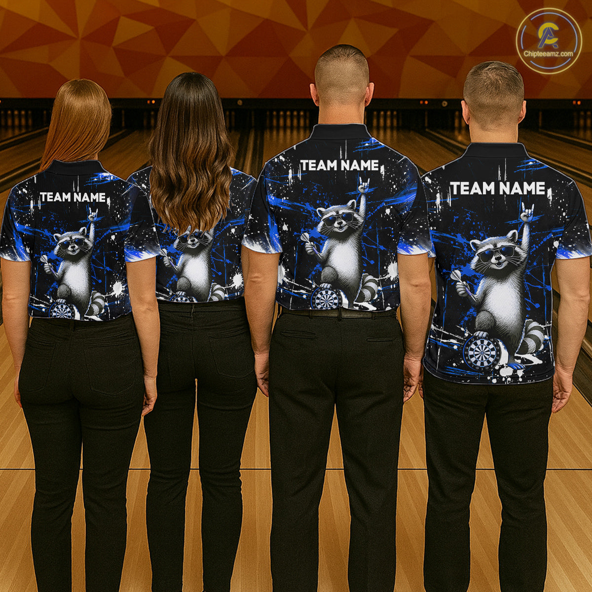 Custom Blue Funny Raccoon Dart Team Shirt for Men Dart Jersey Polo & /4-Zip Dartboard Shirt Outfit DHT29