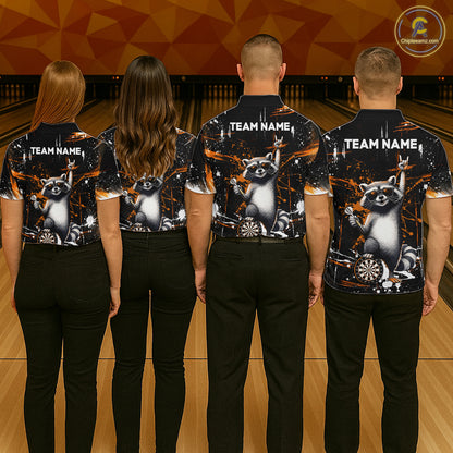 Custom Orange Funny Raccoon Dart Team Shirt for Men Dart Jersey Polo & /4-Zip Dartboard Shirt Outfit DHT29