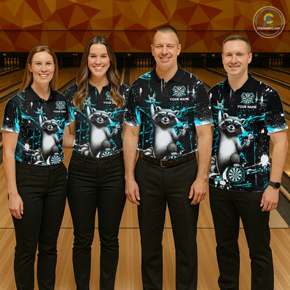 Custom Turquoise Funny Raccoon Dart Team Shirt for Men Dart Jersey Polo & /4-Zip Dartboard Shirt Outfit DHT29