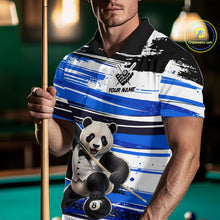 Load image into Gallery viewer, Person wearing a polo shirt with a panda design holding a pool cue on a pool table.