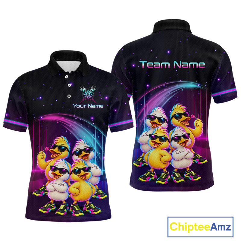 Custom Team of Four Duck Darts Shirt for Men Neon Funny Dart Team Jersey Polo & Quarter-Zip DHT84