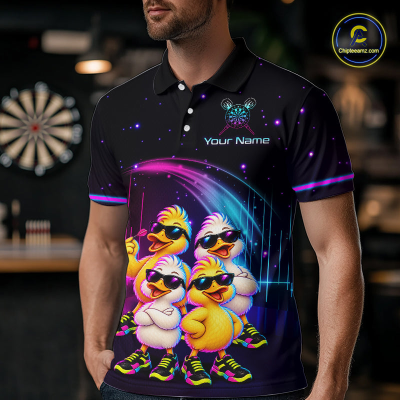 Custom Team of Four Duck Darts Shirt for Men Neon Funny Dart Team Jersey Polo & Quarter-Zip DHT84