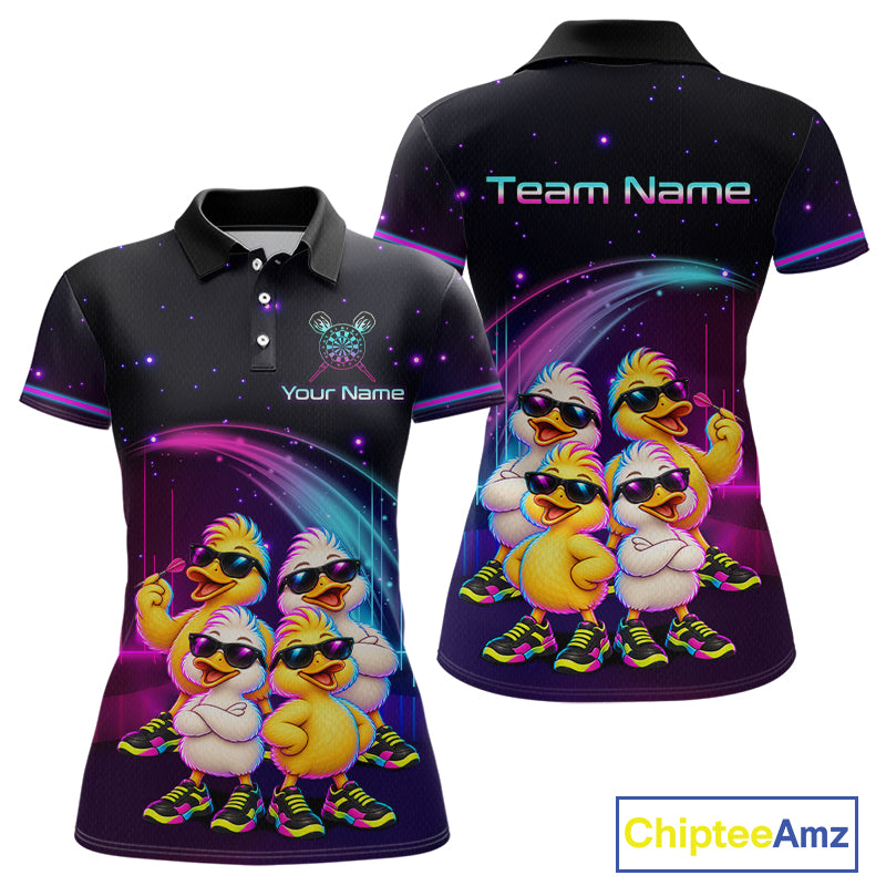 Custom Team of Four Duck Darts Shirt for Women Neon Funny Dart Team Jersey Polo & Quarter-Zip DHT84