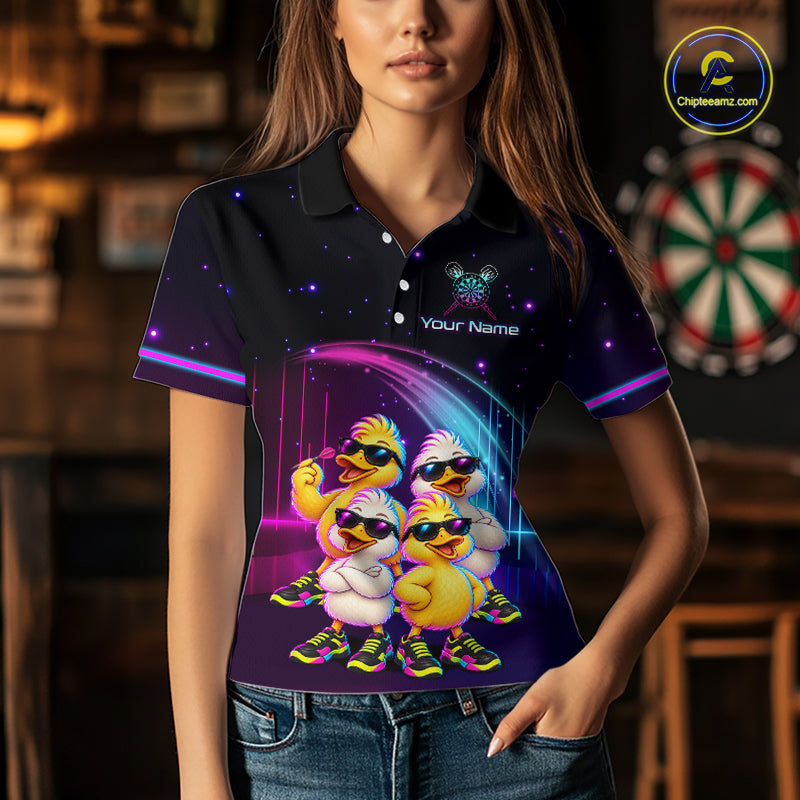 Custom Team of Four Duck Darts Shirt for Women Neon Funny Dart Team Jersey Polo & Quarter-Zip DHT84