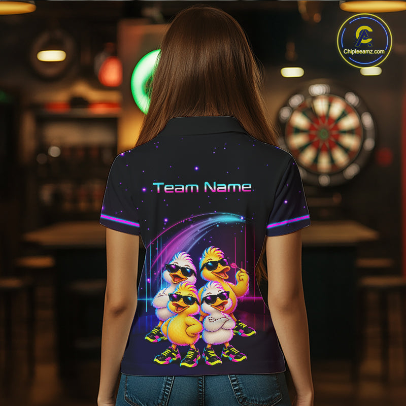Custom Team of Four Duck Darts Shirt for Women Neon Funny Dart Team Jersey Polo & Quarter-Zip DHT84