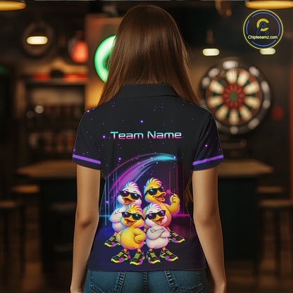 Custom Team of Four Duck Darts Shirt for Women Neon Funny Dart Team Jersey Polo & Quarter-Zip DHT84