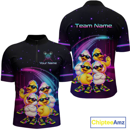 Custom Team of Four Duck Darts Shirt for Men Neon Funny Dart Team Jersey Polo & Quarter-Zip DHT84