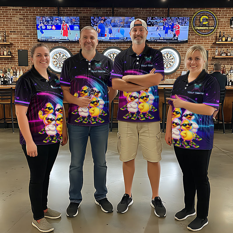 Custom Team of Four Duck Darts Shirt for Men Neon Funny Dart Team Jersey Polo & Quarter-Zip DHT84