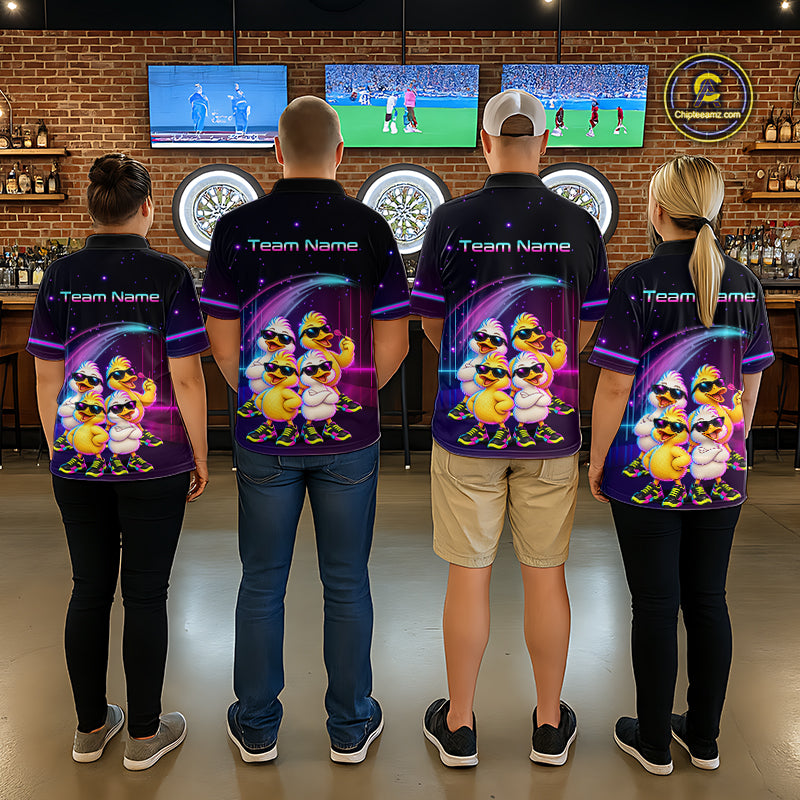 Custom Team of Four Duck Darts Shirt for Men Neon Funny Dart Team Jersey Polo & Quarter-Zip DHT84