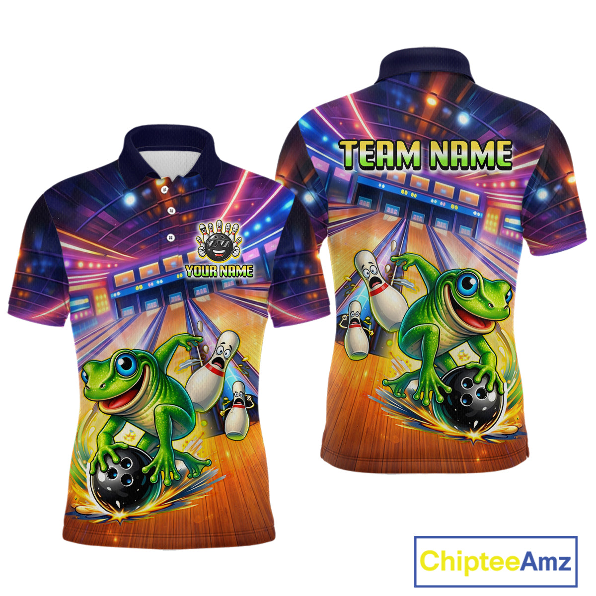 Custom Funny Frog Bowling Shirt for Men Polo & 1/4-Zip Bowling Team Jersey League QZT843
