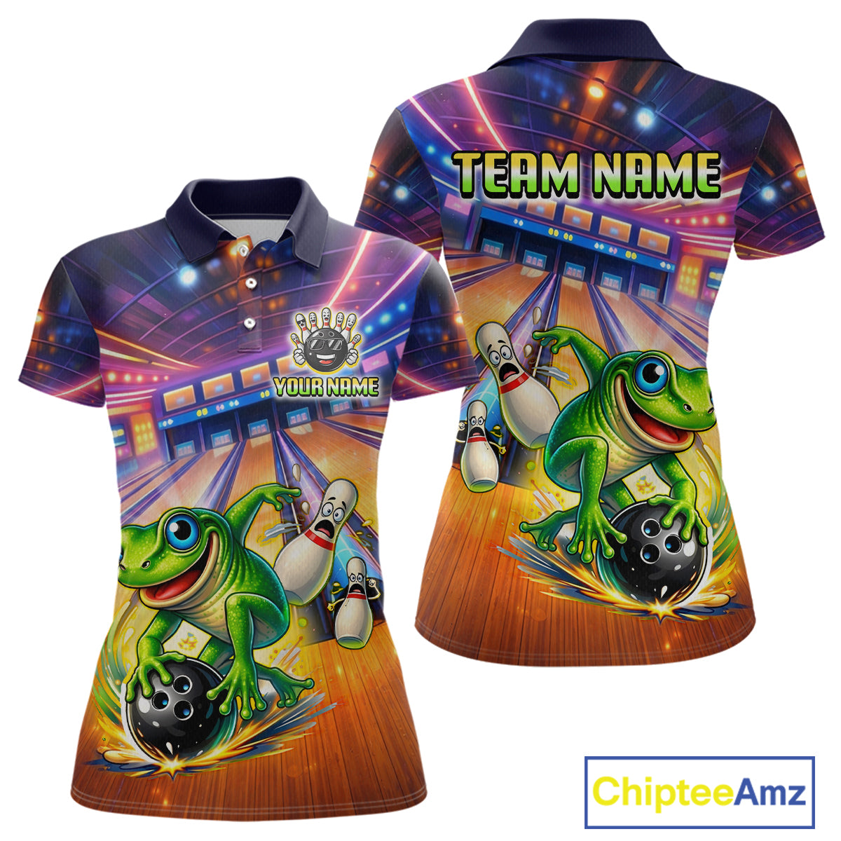 Custom Funny Frog Bowling Shirt for Women Polo & 1/4-Zip Bowling Team Jersey League QZT843