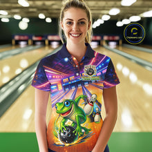 Load image into Gallery viewer, Custom Funny Frog Bowling Shirt for Women Polo &amp; 1/4-Zip Bowling Team Jersey League QZT843