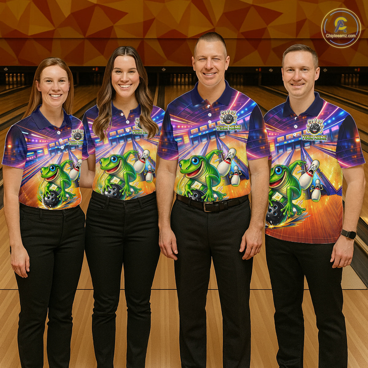 Custom Funny Frog Bowling Shirt for Women Polo & 1/4-Zip Bowling Team Jersey League QZT843