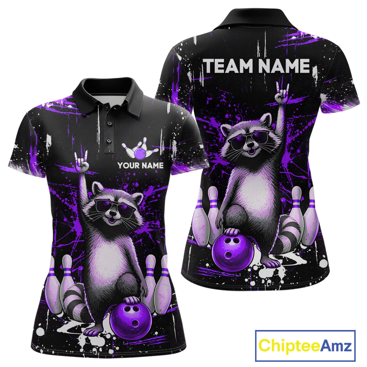 Custom Purple Funny Raccoon Bowling Shirt for Women Bowling Jersey Polo & 1/4-Zip Bowling Outfit QZT892