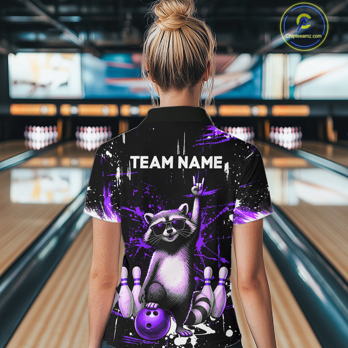 Custom Purple Funny Raccoon Bowling Shirt for Women Bowling Jersey Polo & 1/4-Zip Bowling Outfit QZT892