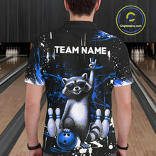 Load image into Gallery viewer, Custom Blue Funny Raccoon Bowling Shirt for Men Bowling Jersey Polo &amp; 1/4-Zip Bowling Outfit QZT892