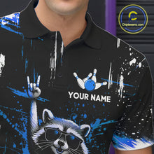 Load image into Gallery viewer, Custom Blue Funny Raccoon Bowling Shirt for Men Bowling Jersey Polo &amp; 1/4-Zip Bowling Outfit QZT892