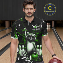 Load image into Gallery viewer, Custom Green Funny Raccoon Bowling Shirt for Men Bowling Jersey Polo &amp; 1/4-Zip Bowling Outfit QZT892