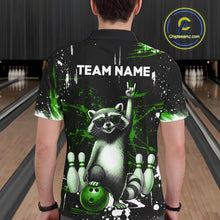 Load image into Gallery viewer, Custom Green Funny Raccoon Bowling Shirt for Men Bowling Jersey Polo &amp; 1/4-Zip Bowling Outfit QZT892