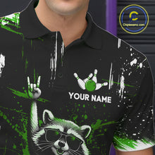 Load image into Gallery viewer, Custom Green Funny Raccoon Bowling Shirt for Men Bowling Jersey Polo &amp; 1/4-Zip Bowling Outfit QZT892