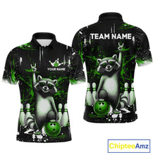 Load image into Gallery viewer, Custom Green Funny Raccoon Bowling Shirt for Men Bowling Jersey Polo &amp; 1/4-Zip Bowling Outfit QZT892