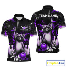 Load image into Gallery viewer, Custom Purple Funny Raccoon Bowling Shirt for Men Bowling Jersey Polo &amp; 1/4-Zip Bowling Outfit QZT892