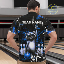 Load image into Gallery viewer, Custom Blue Funny Raccoon Bowling Shirt for Men Bowling Jersey Polo &amp; 1/4-Zip Bowling Outfit QZT892