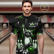 Load image into Gallery viewer, Custom Green Funny Raccoon Bowling Shirt for Men Bowling Jersey Polo &amp; 1/4-Zip Bowling Outfit QZT892