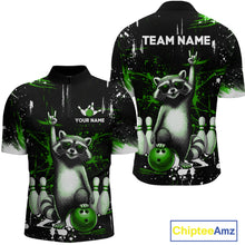 Load image into Gallery viewer, Custom Green Funny Raccoon Bowling Shirt for Men Bowling Jersey Polo &amp; 1/4-Zip Bowling Outfit QZT892