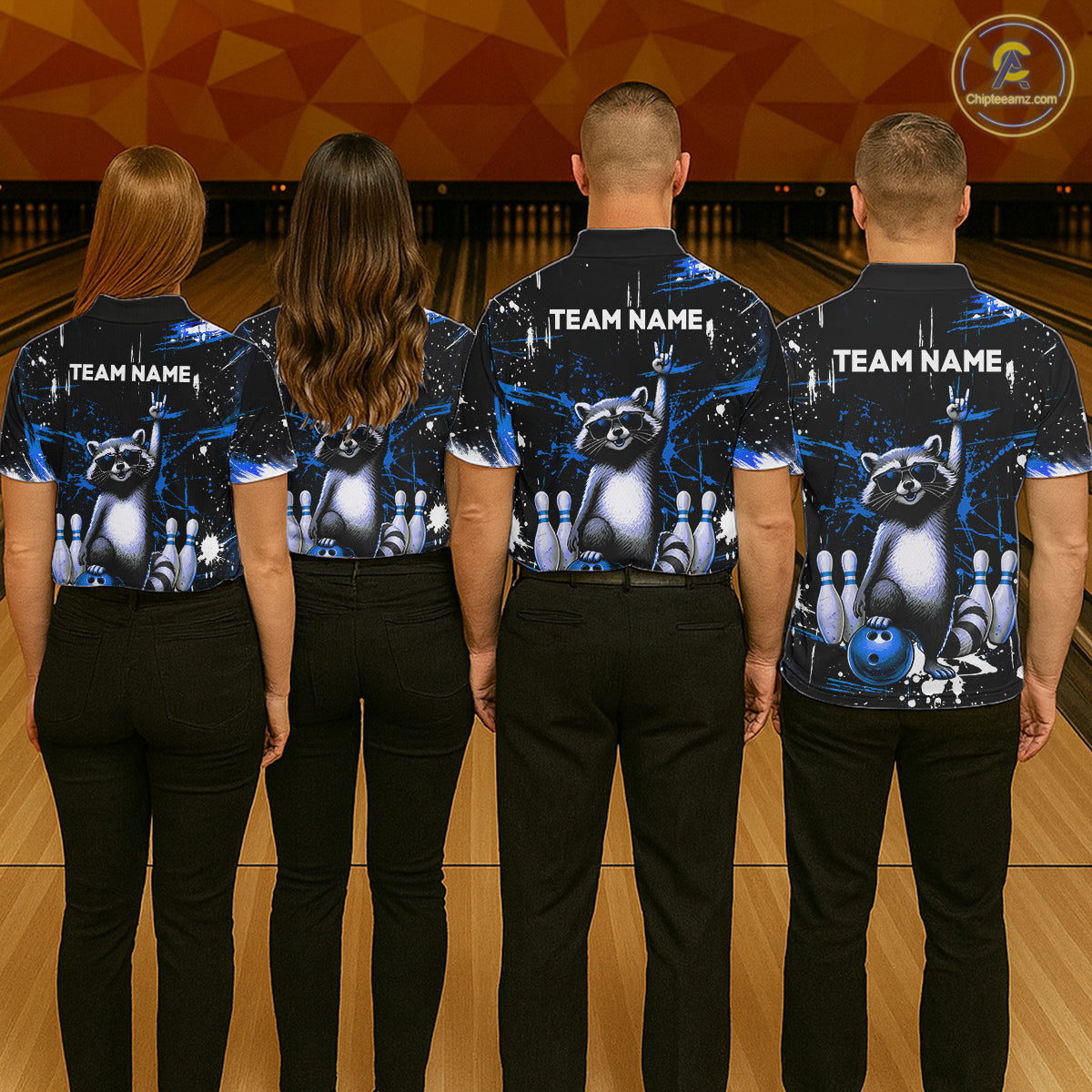 Custom Blue Funny Raccoon Bowling Shirt for Women Bowling Jersey Polo & 1/4-Zip Bowling Outfit QZT892