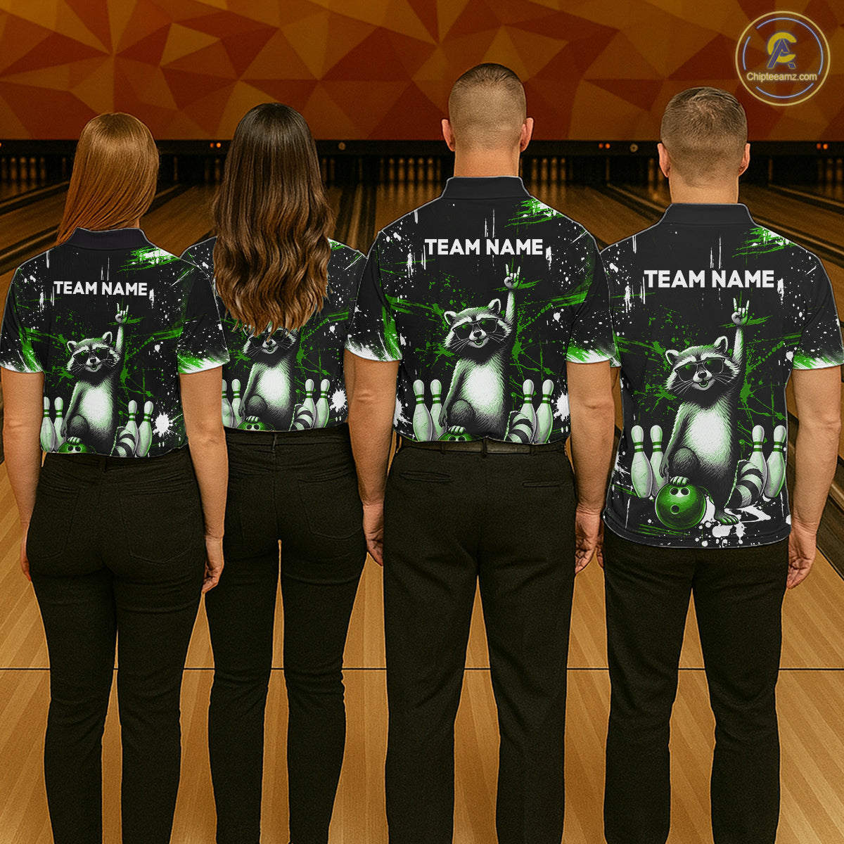 Custom Green Funny Raccoon Bowling Shirt for Women Bowling Jersey Polo & 1/4-Zip Bowling Outfit QZT892